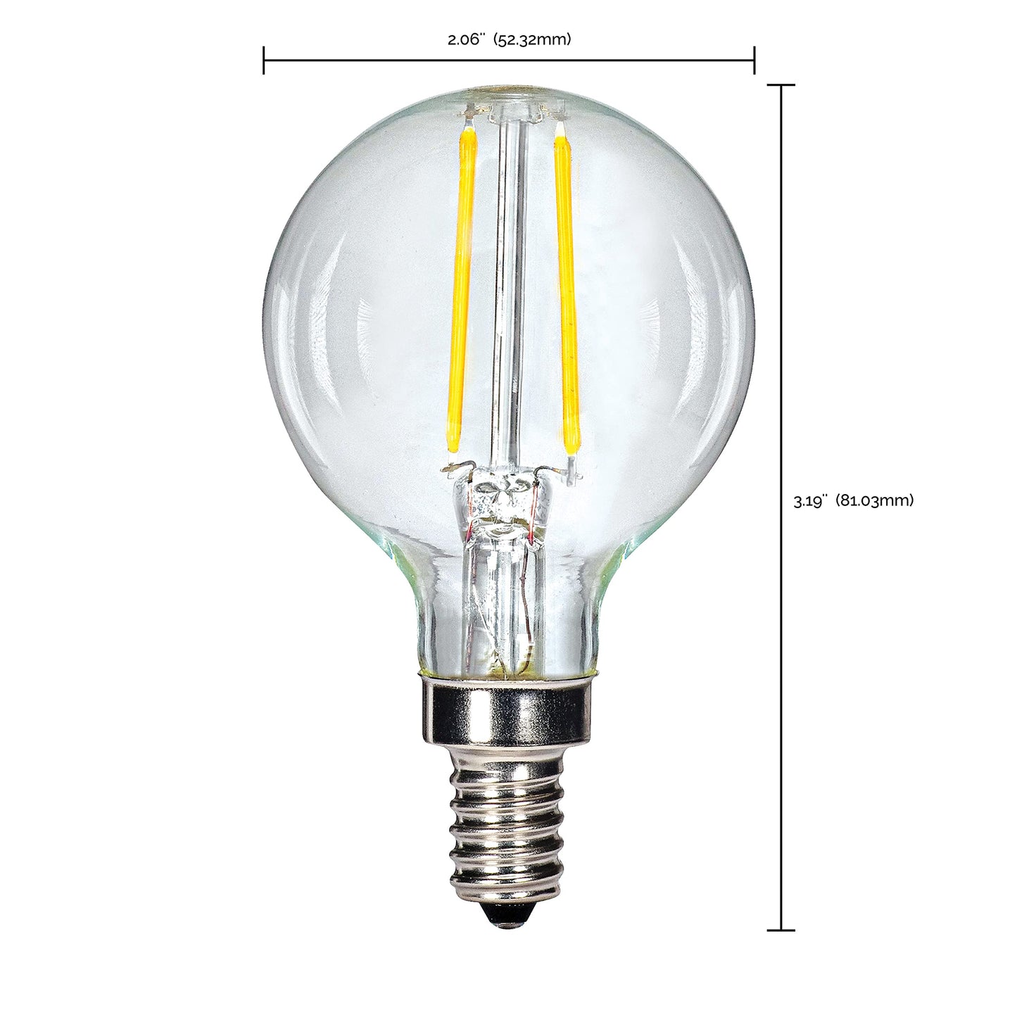 Satco 2.5 watt G16.5 LED; Clear; Candelabra Base; 2700K; 200 lumens; 120 Volts