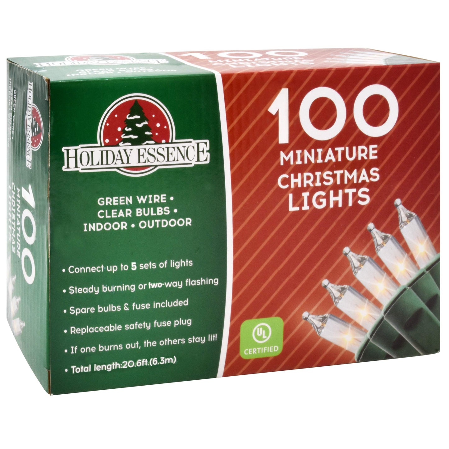 Holiday Essence Clear Christmas Lights Green Wire, 100 Incandescent Mini String Lights Set for Indoor Outdoor Holiday Lighting Decoration, Christmas