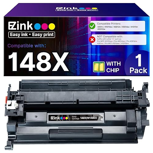E-Z Ink 148X 148A Compatible Toner Cartridges Replacement for HP 148X W1480X 148A W1480A Toner (with Chip) to Use with HP Pro MFP 4101fdn 4101fdw
