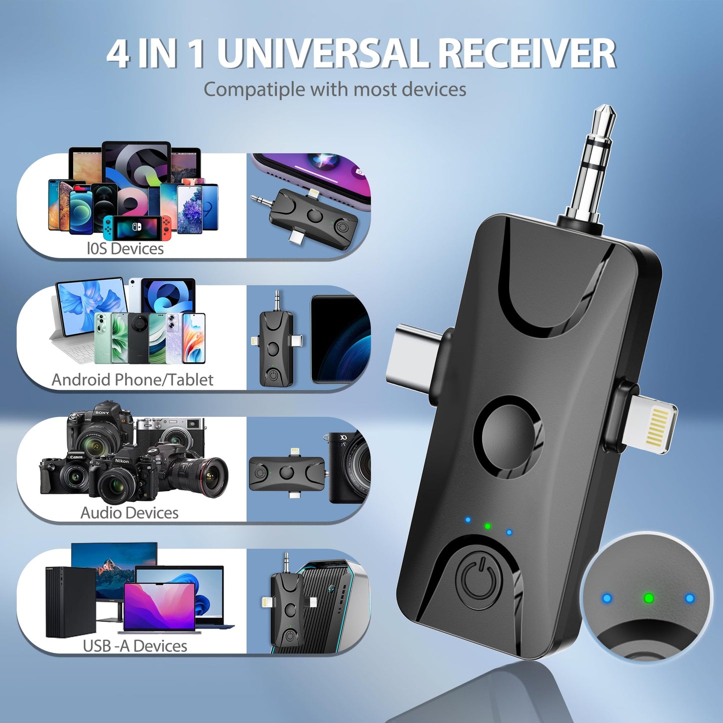 Wireless Lavalier Microphone for iPhone Android: Mini Lapel Mic with Intelligent Noise Cancelling, 48kHz/16bit, 100ft Range, for Camera, PC, Laptop