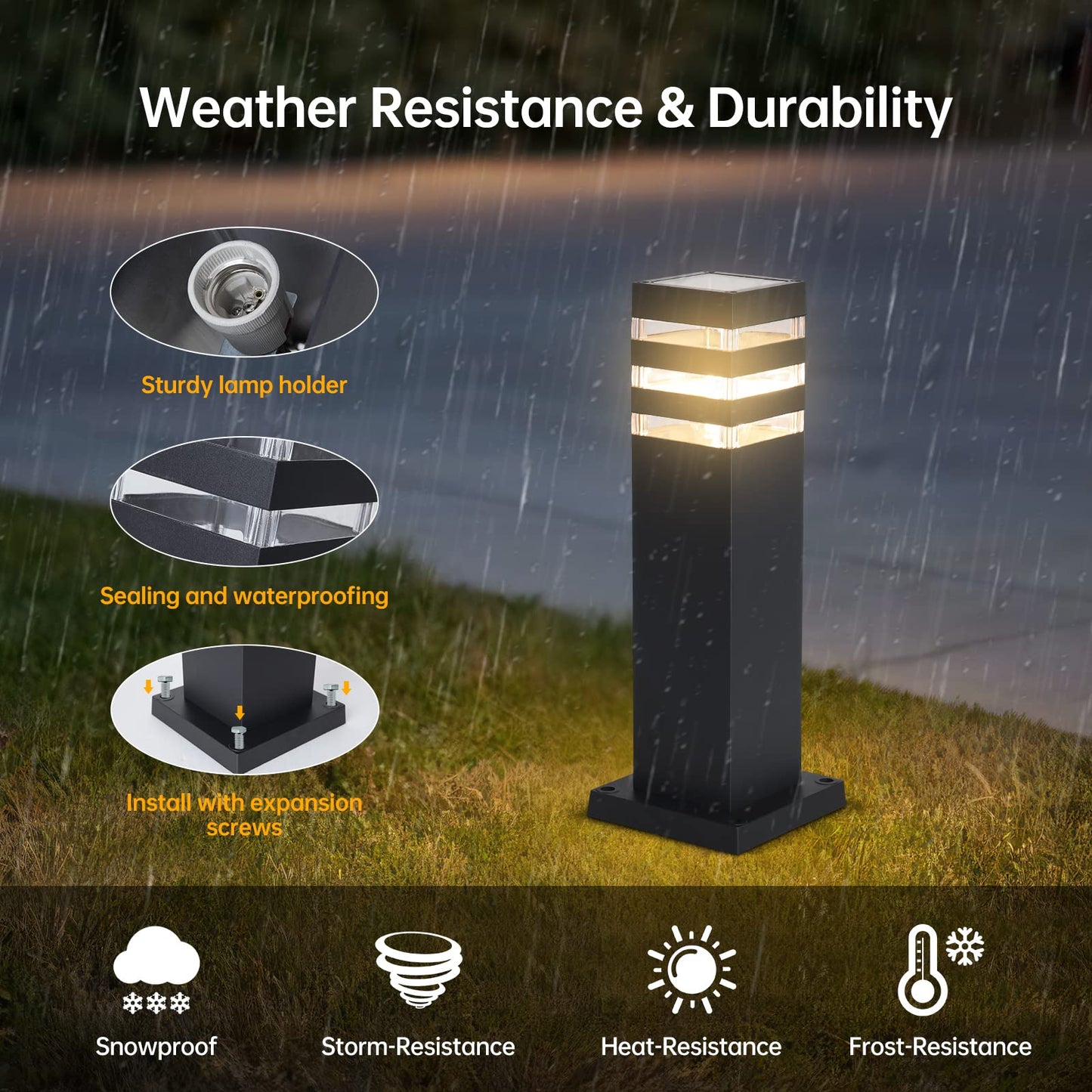 SLAWA 15In Pathway Lights Black E26 Outdoor Landscape Path Lighting Aluminum Walkway Bollard Lights Modern Landscape Sideway Post Lantern IP65