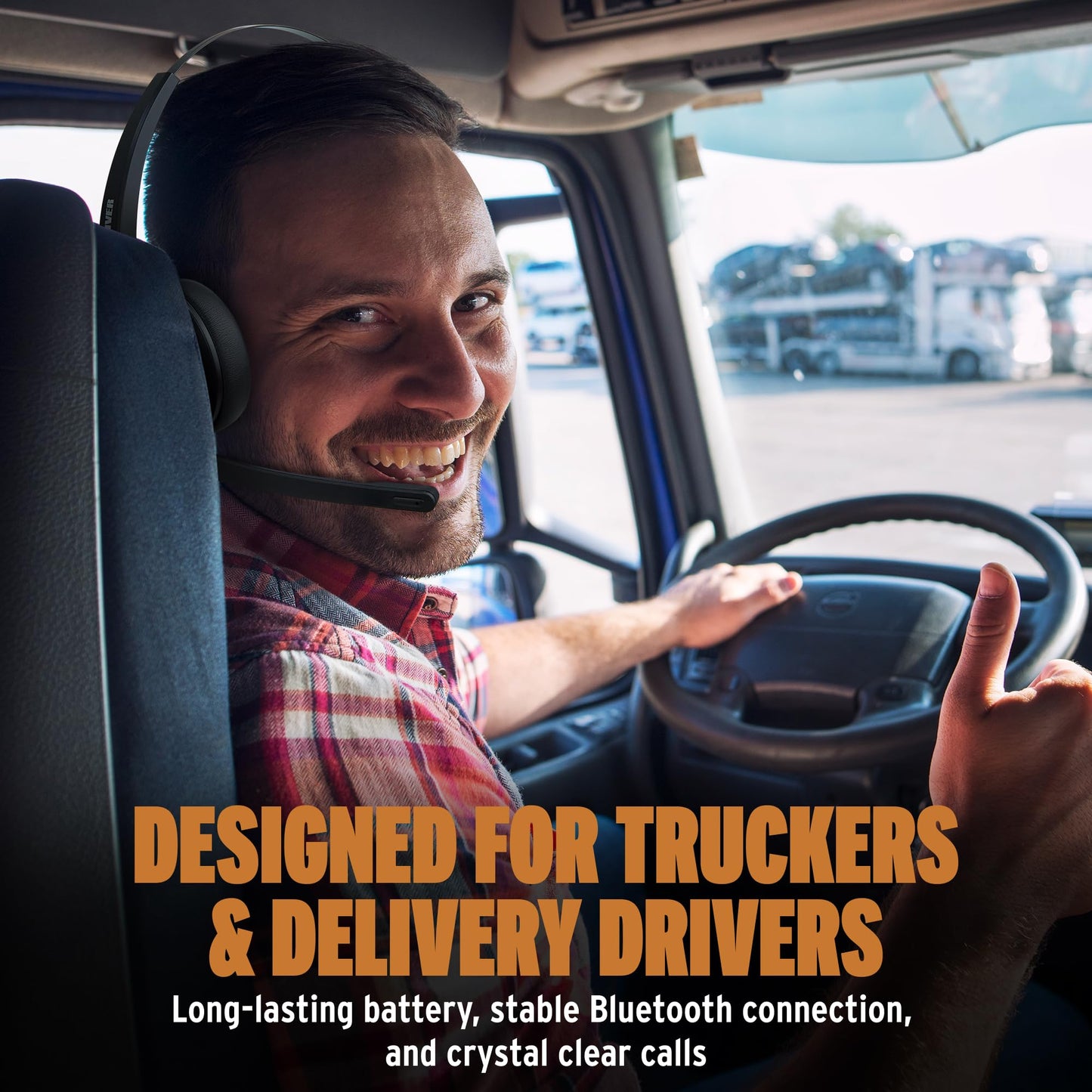 Car and Driver Trucker Bluetooth Headset with Noise Cancelling Microphone, Wireless Headset with Bluetooth 5.0, Multi Device Pairing, 24 Hour Battery