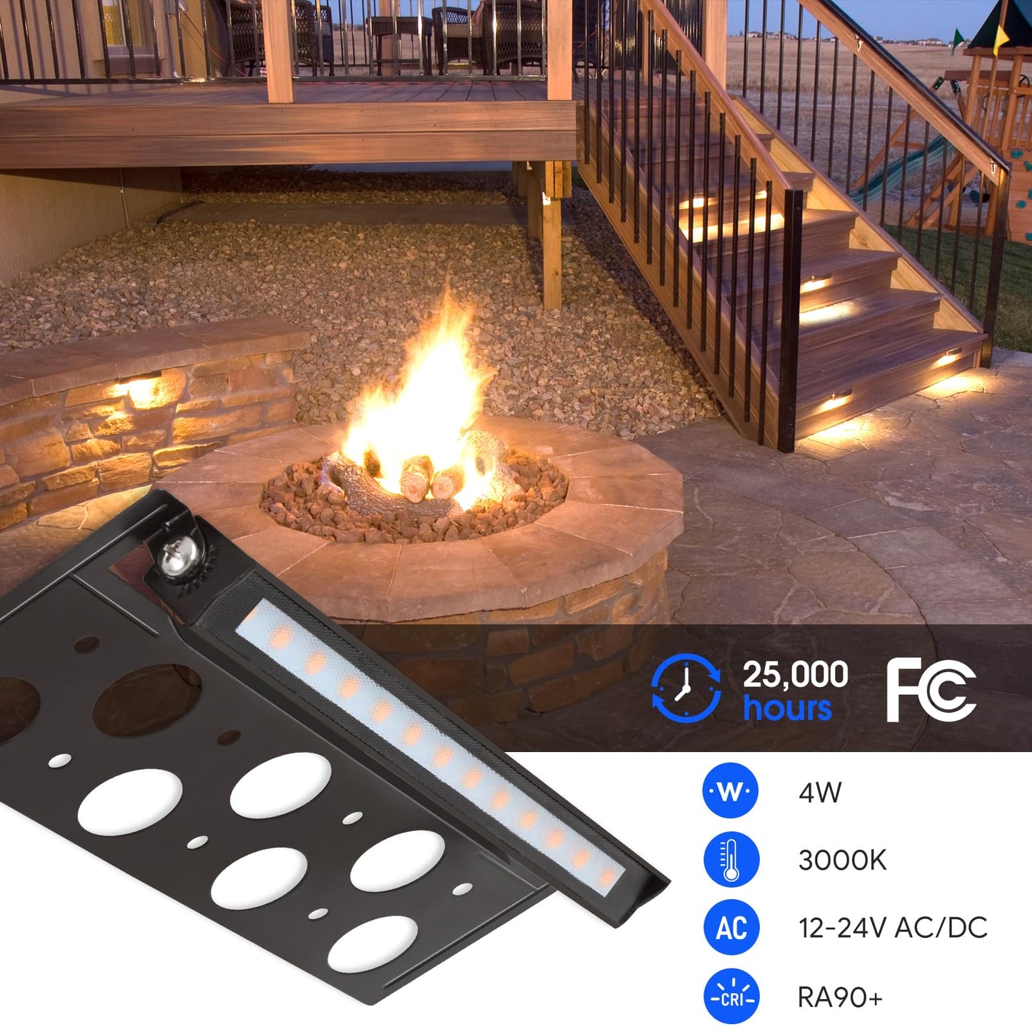 Energetic 7 Inch Retaining Wall Lights, Outdoor LED Step Lights, 4W Low Voltage Landscape Lighting, Waterproof Hardscape Lighting, 12V-24V AC/DC