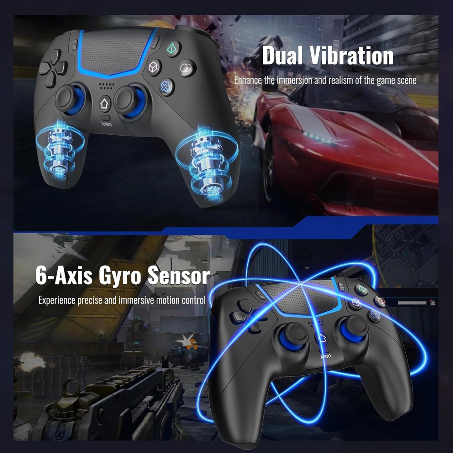 citnh Wireless Controller for PS5, Compatible With PS5/Pro/Slim/PC, Bluetooth Gaming Controller with Hall Joysticks/LED Channel Light/Turbo/6-Axis