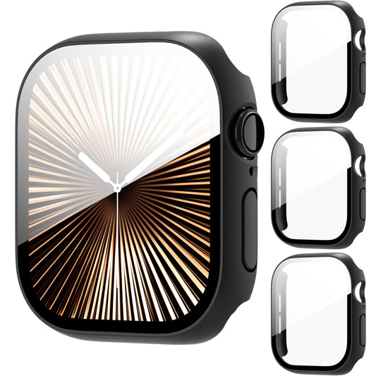 AIDOWU 3 Pieces Hard PC 360° Case Compatible with Apple Watch Series 9/8/7 45 mm Tempered Glass Screen Protector Anti-Scratch, Sensitive Touch