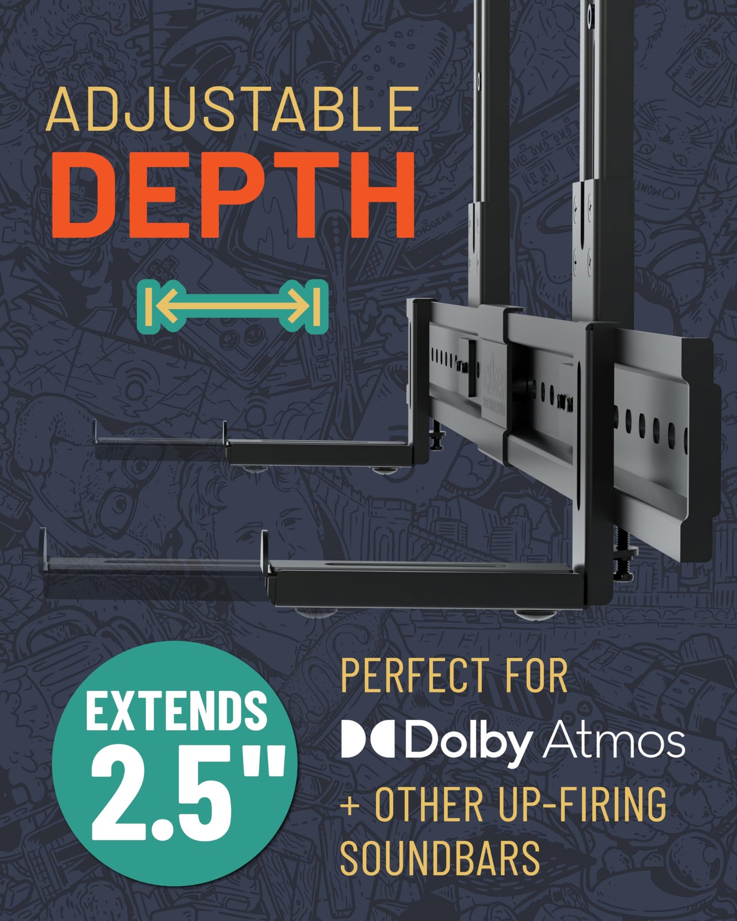 ECHOGEAR XL Soundbar Mount for Speakers up to 20lbs - Attaches to TVs up to 86” or Wood Studs 16-24”- Universal Design & 2.6” Extension for Dolby