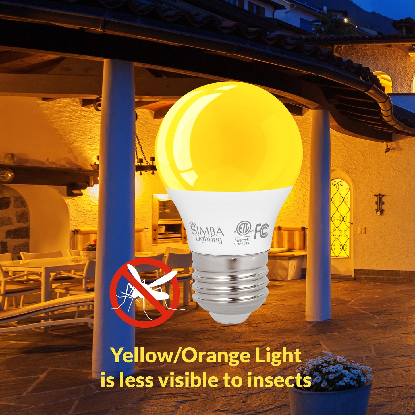 Simba Lighting LED Bug Non-Attracting A15 Yellow Bulb ETL Listed 5W, 4 Pack