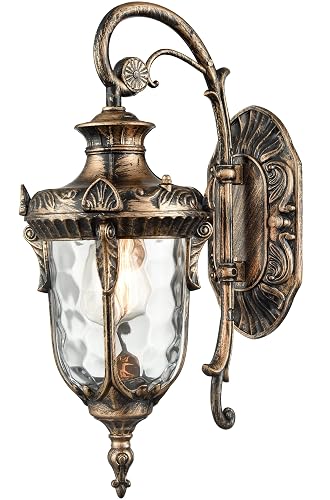 SAMTEEN Bronze Outdoor Light Fixtures Wall Mount 15.8" H Waterproof Exterior Wall Sconce with Hammered Glass Shade Outside Porch Light for House
