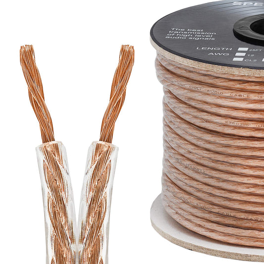 Cmple - 2 Conductor 14AWG Speaker Wire for Home Theater System, Amplifier, Car Audio Speaker Cable - 50 Feet, Clear