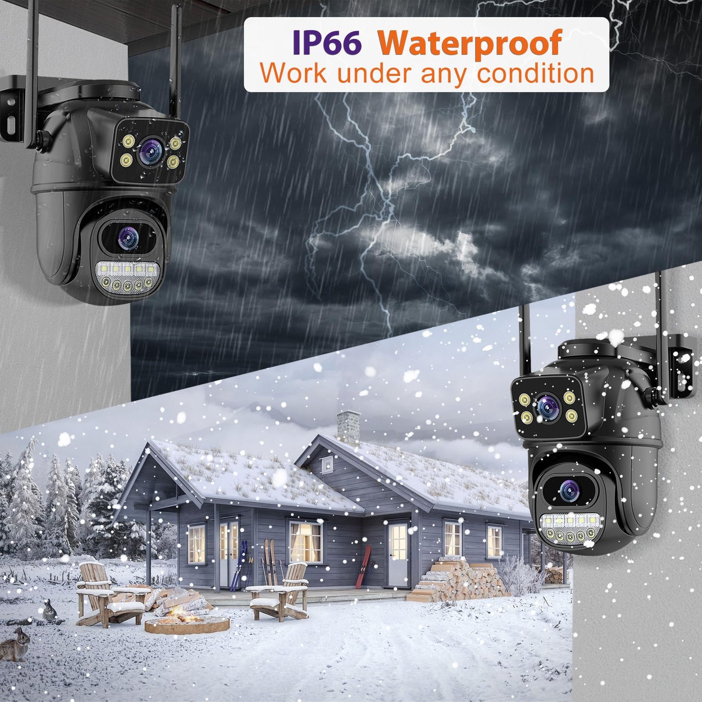 Security Camera Outdoor 2.4G WiFi PTZ Outdoor Camera Dual Lens Home Security Cameras Linkage 360°View 4MP Plug-in Cable Two-Way Talk,AI