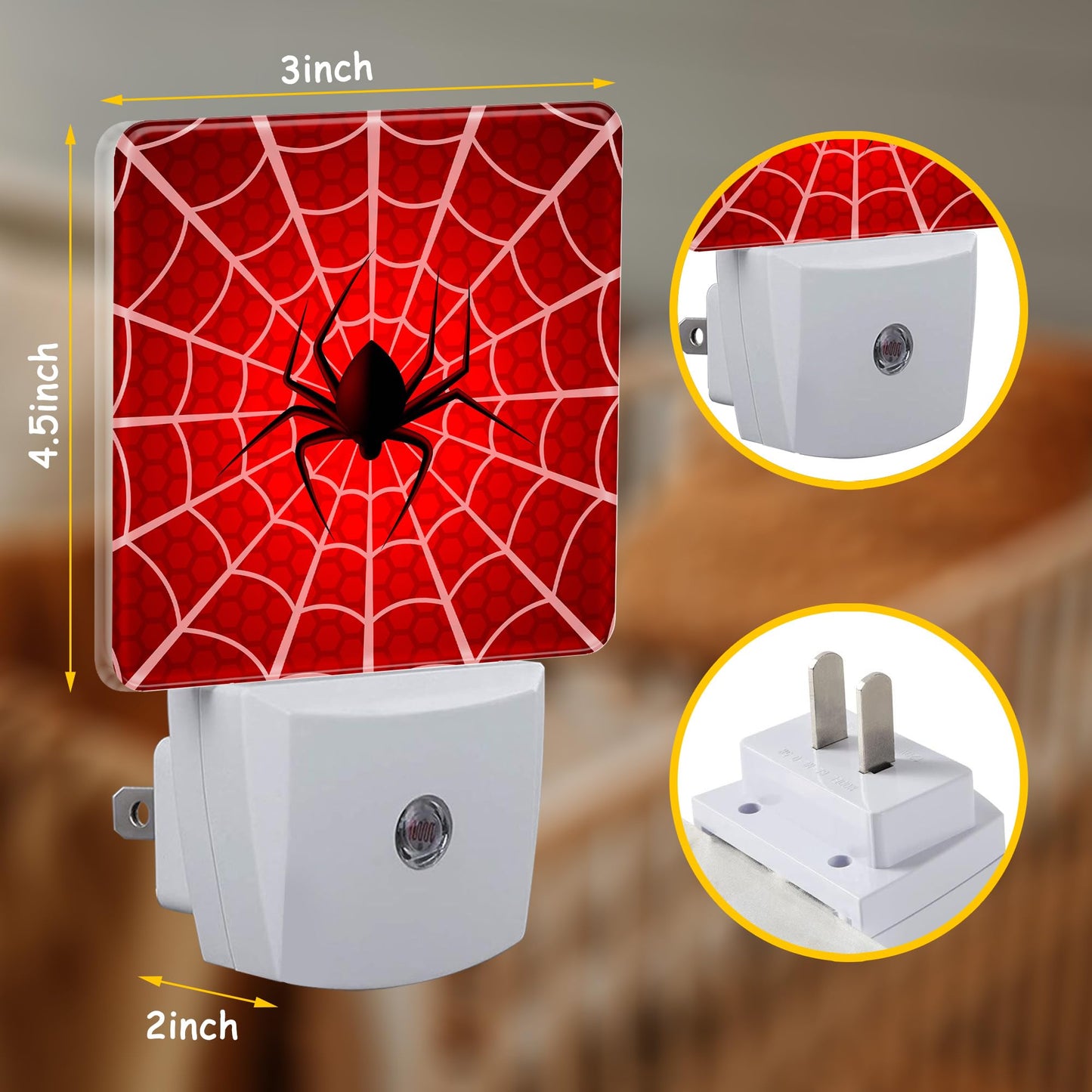 Neidius Red Spider Web Night Light,Cobweb Trap Gossamer Plug-in Night Light Auto Dusk-to-Dawn Sensor Energy Efficient LED Lamp for Room