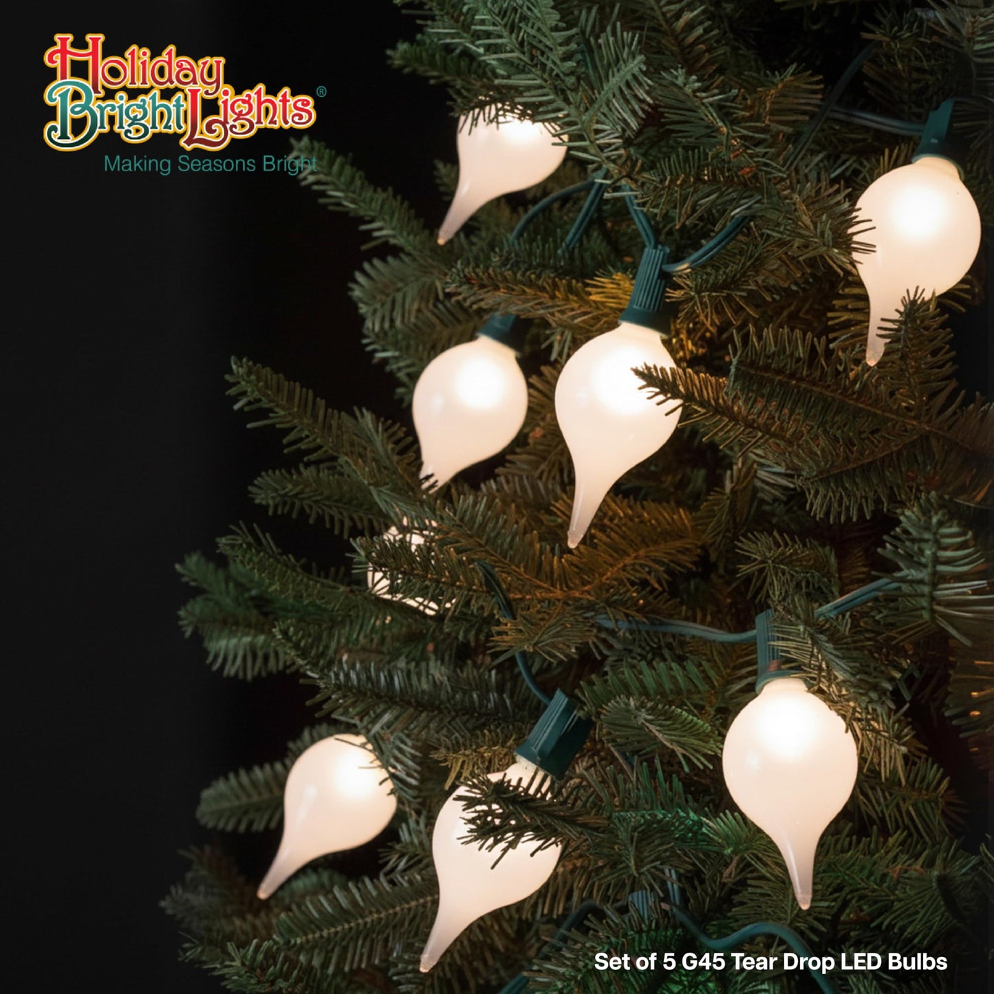 Holiday Bright Lights Teardrop LED Replacement Bulbs Frosted White Indoor Outdoor G45 E26 Base 5 Pack
