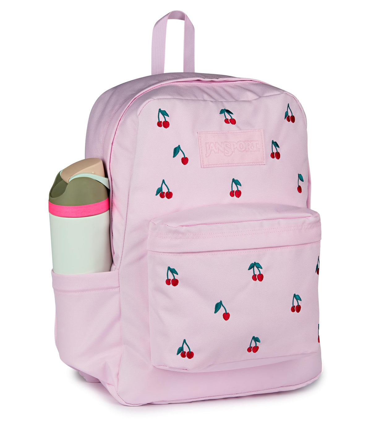 JanSport Superbreak Plus FX Backpack - Work, Travel, or Laptop Bag with Water Bottle Pocket - Pink Ice Cherry Emb