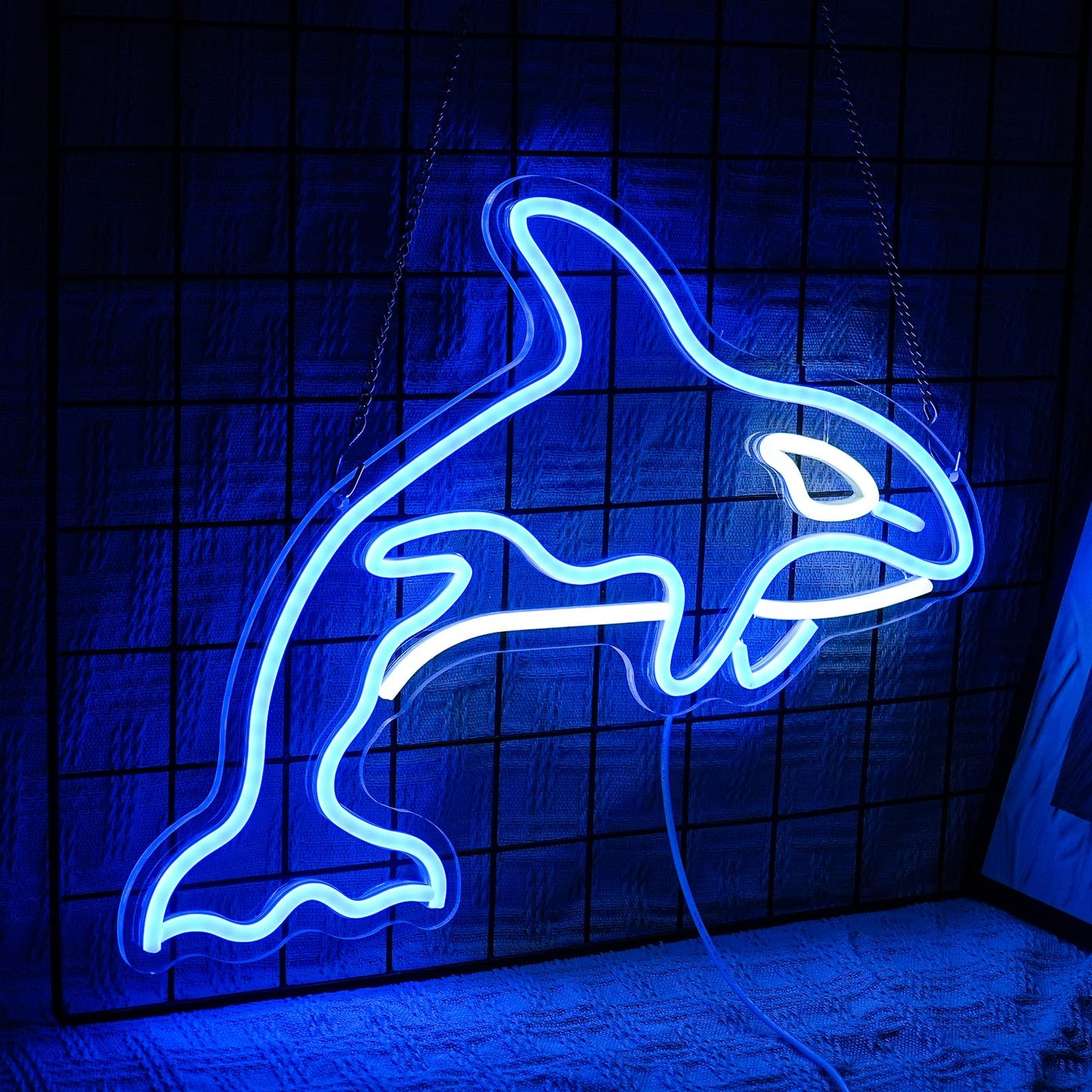 killer whale Neon Sign, Whale Bedroom Wall Decor With Usb Powered Ocean Killer Dimmable Lights Led Sign For Game Room Office Bar Pub Club Man Cave