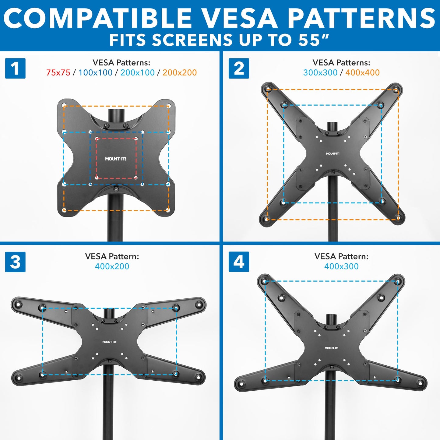 Mount-It! TV Pole Mount, Fits 32" to 55" Screens, Universal VESA 75x75 to 400x400, Full-Motion Tilt, Swivel & Rotate, Clamps to 1.1" - 1.96" Diameter