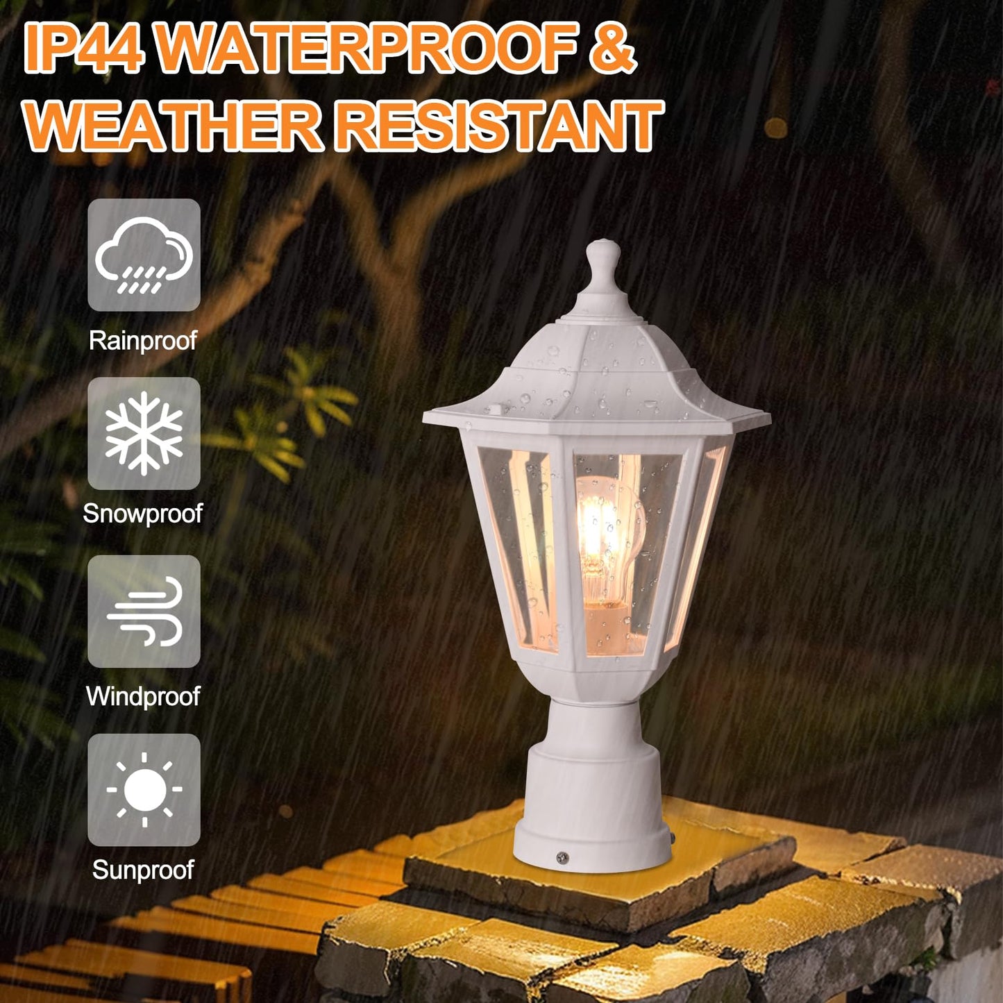 FUDESY Outdoor Post Light, Outdoor White Lamp Post Light Fixture with Pier Mount Base, Waterproof Pole Light Fixture with E26 Socket, Exterior Lamp