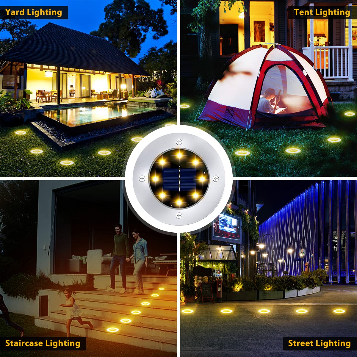 12 Pack 8LED Solar Garden Lights Outdoor Waterproof Sidewalk Disk Bright In-Ground Landscape Lighting for Lawn Patio Pathway Yard Steps Deck Walkway