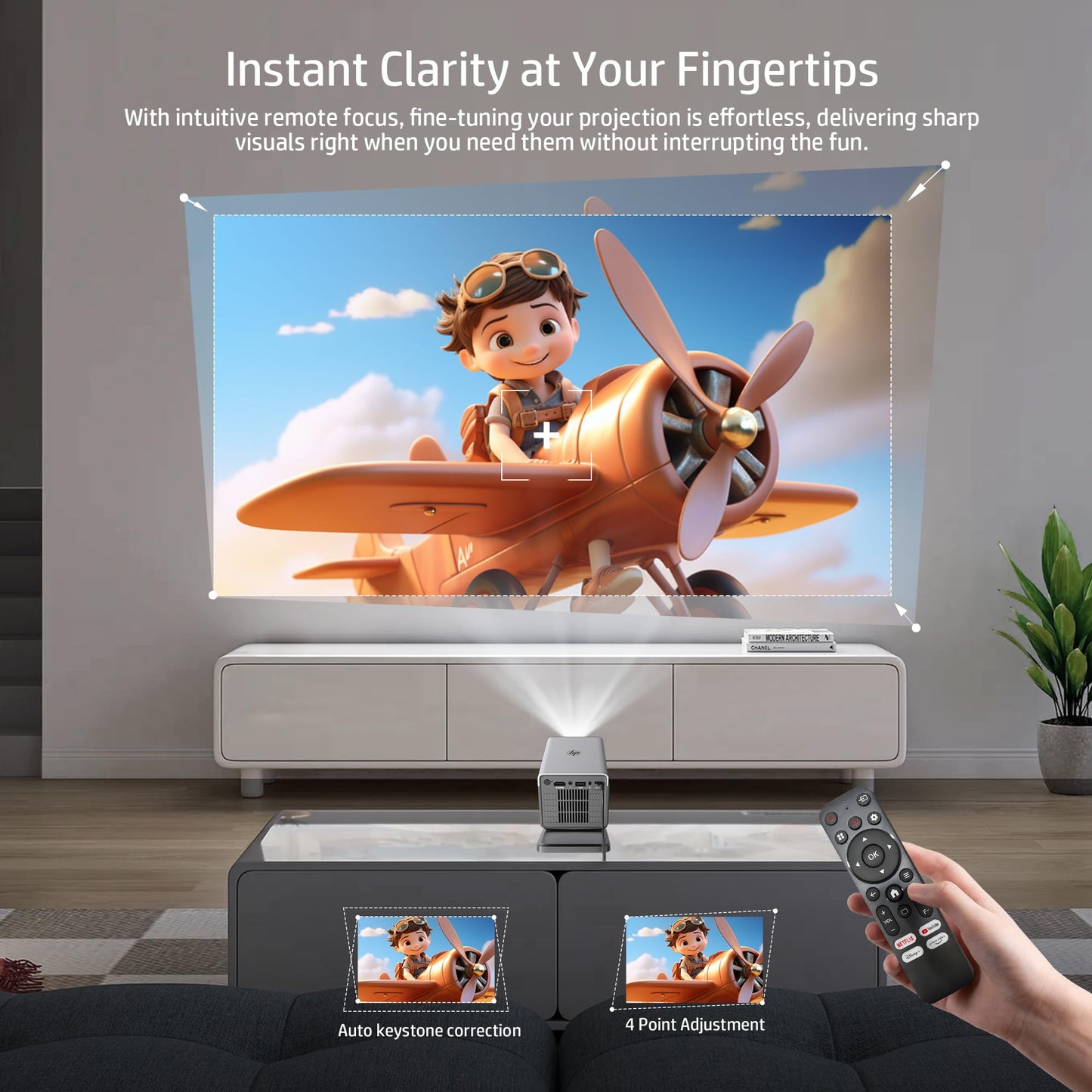 HP MC450 Smart Mini Portable Projector with WiFi & Bluetooth, Official Licensed Apps, Short Throw Projector with 4K Support, Voice Control, USB-C
