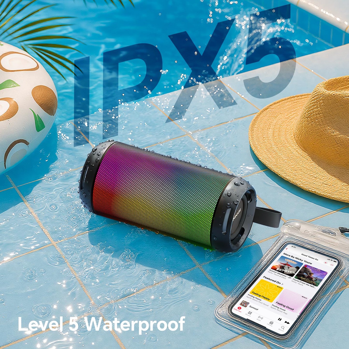 FULMINARE Bluetooth Speaker Wireless TWS Pairing 26W HD Loud Stereo Portable Bluetooth Speakers 6.0 with 16H Playtime, RGB LED Light, IPX5 Waterproof