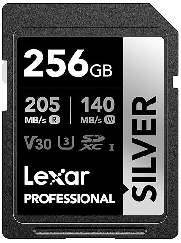 Lexar 256GB Professional Silver SD Card, UHS-I, C10, U3, V30, 4K, Up to 205/140 MB/s SDXC Memory Card, for Photographer, Videographer, Enthusiast