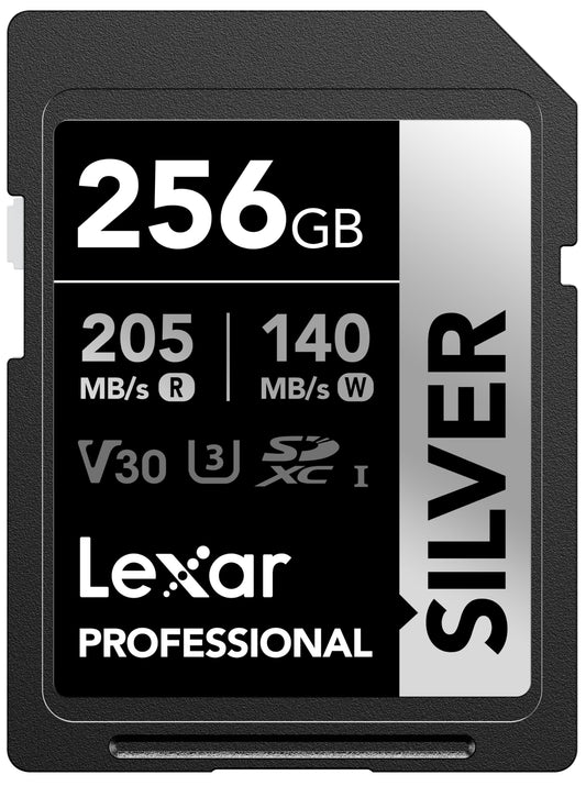 Lexar 256GB Professional Silver SD Card, UHS-I, C10, U3, V30, 4K, Up to 205/140 MB/s SDXC Memory Card, for Photographer, Videographer, Enthusiast