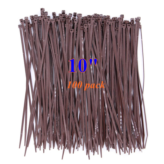 10 Inch Dark Brown Zip Ties Outdoor Use-Pack of 100, Self Locking Plastic Cable Ties for Fence, Small DIY Tie, Cable Management Outside Garden Trellis