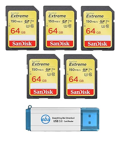 SanDisk Extreme 64GB SDXC Card (5 Pack) SDXC Memory Cards Compatible Browning Trail Cameras (SDSDXV6-064G-GNCIN) Class 10 UHS-1 U3 Bundle with (1)