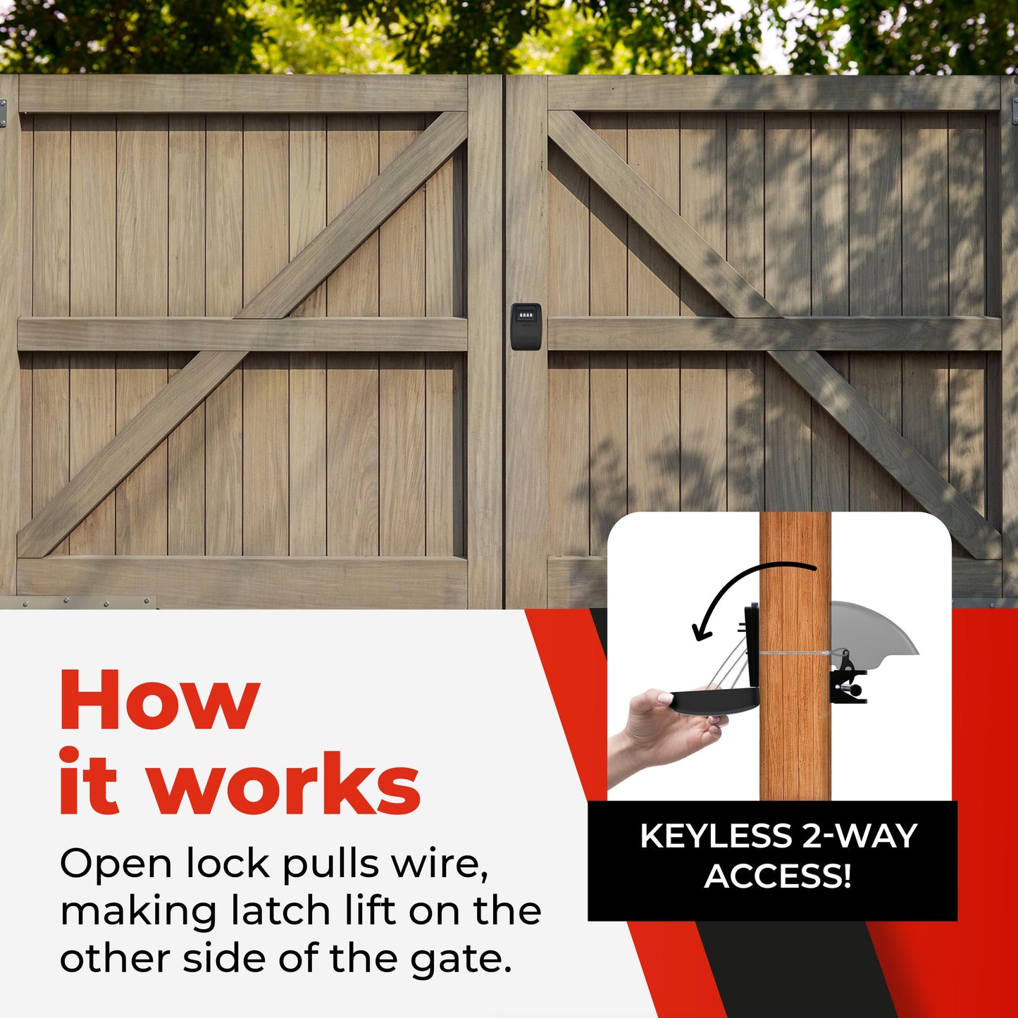 Gate Lock XLB - Secure Keyless Fence Lock and Latch with 2-Way Access - Strong Durable System for Theft Prevention and Home Security, Easy