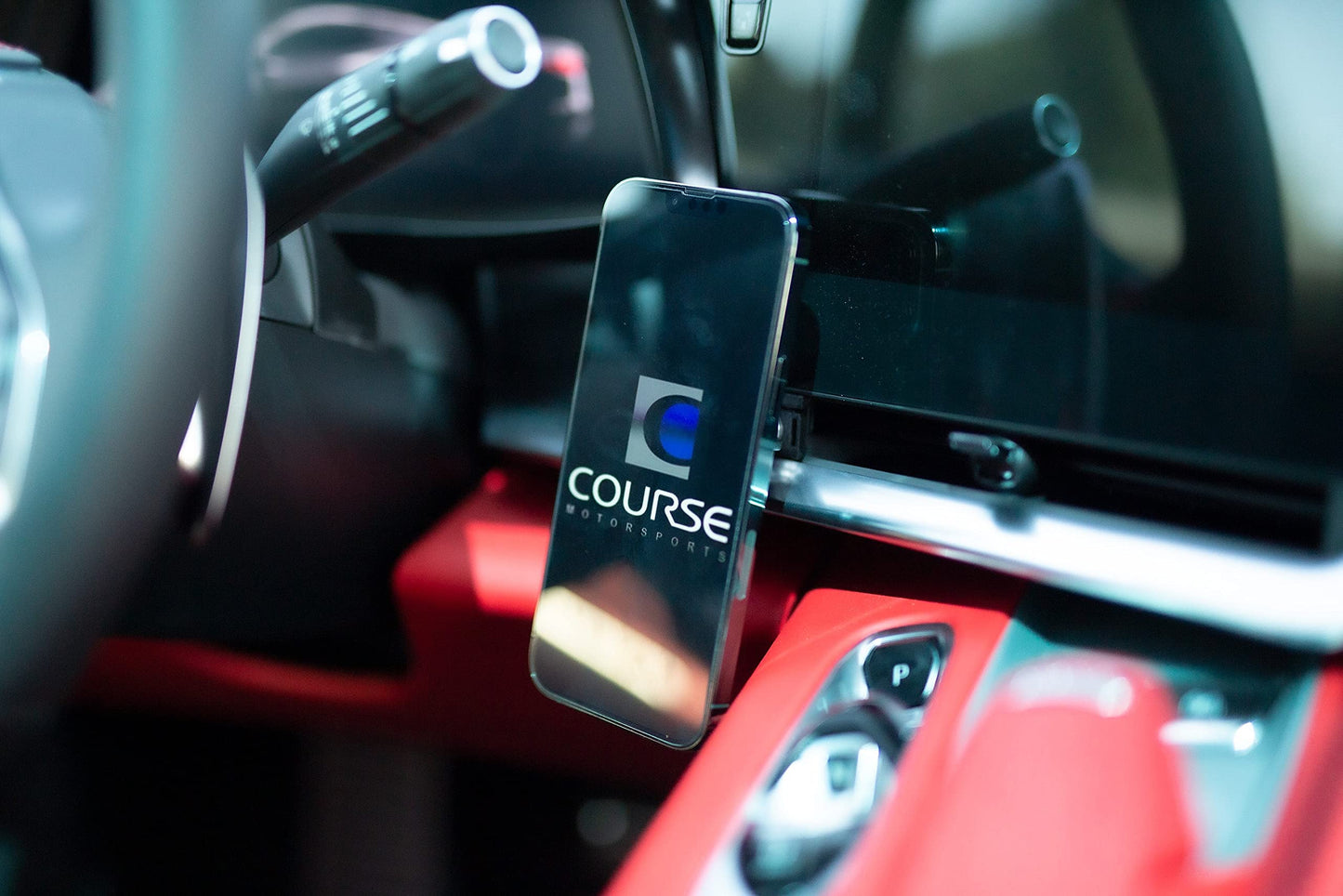 Course Motorsports DirectFit CNC Phone Mount for Chevrolet Corvette (2020+) Compatible with All Phones - Automatic Gripping Charger (Black)