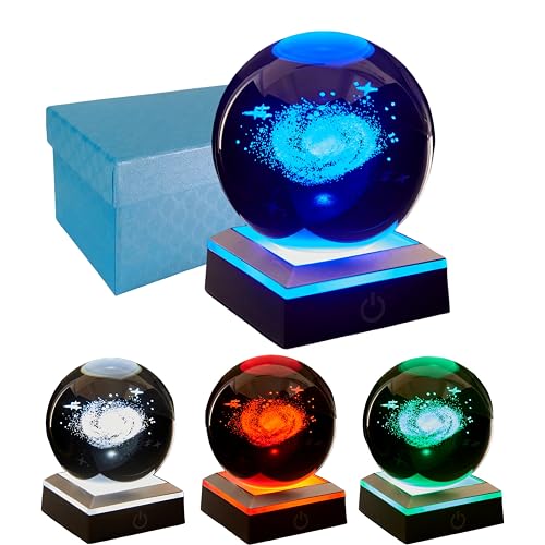 DIGFPWT Galaxy Crystal Ball Lamp, 3.15 inch 3D Crystal Ball Night Light with LED Colorful Lighting Touch Base, Galaxy Gift for Friends