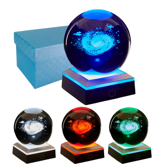 DIGFPWT Galaxy Crystal Ball Lamp, 3.15 inch 3D Crystal Ball Night Light with LED Colorful Lighting Touch Base, Galaxy Gift for Friends