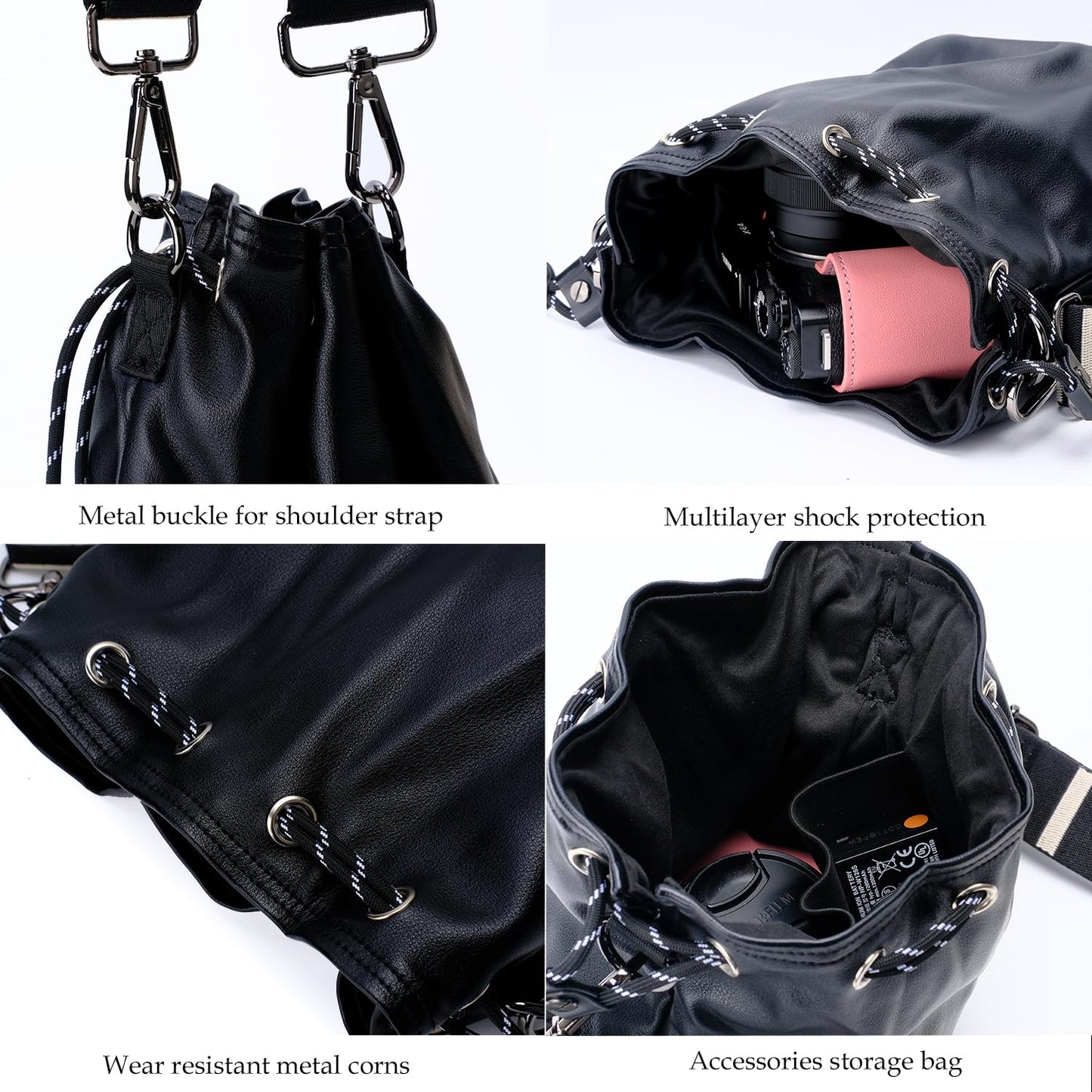 Bowan Small Camera Bag,Camera casing bag,Soft Cute Camera Pouch Handbag compatible with Mirrorless Cameras/Nikon/Canon/Sony/Fuji Camera Case (black