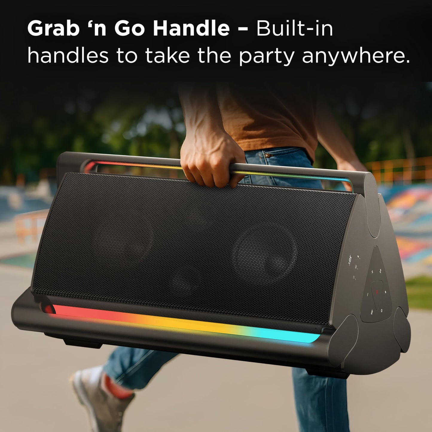 TCL TP200K Portable Bluetooth Party Speaker with 5 RGB Dynamic Light Shows, 12 Hr Battery, and IPX4 Splash-Proof Rating