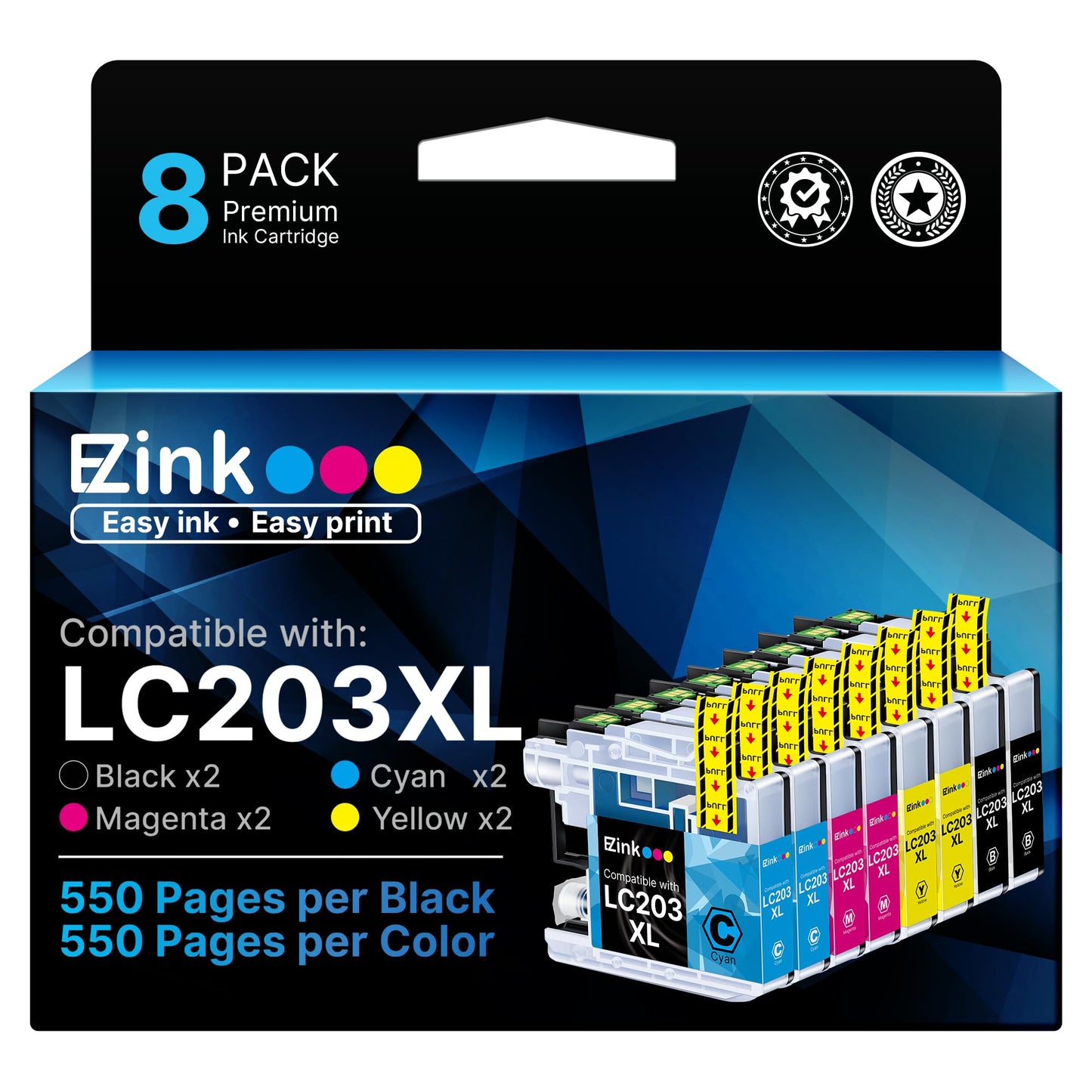 E-Z Ink LC203XL Compatible for Brother LC203 LC201 Ink Cartridges 8 Pack