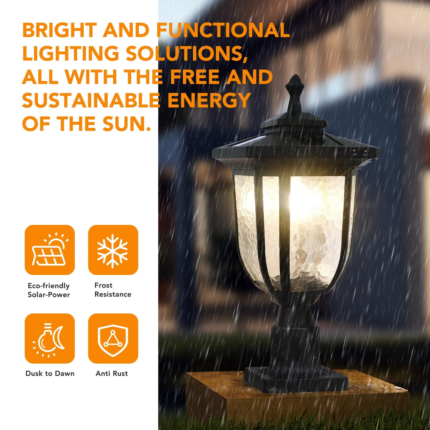 KMC KMC LIGHTING Solar Post Light Outdoor, ST4322Q Dusk to Dawn Vintage Solar Lamp Post Light Waterproof Aluminum with Pier Mount, Fence Pole Light