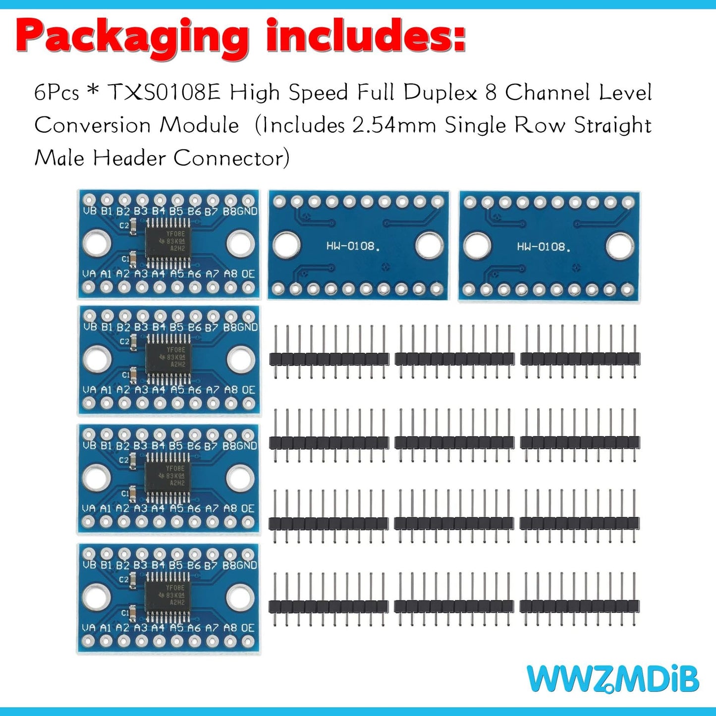 WWZMDiB TXS0108E Logic Level Shifter 3.3v 5v High Speed Full Duplex 8 Channel (6Pcs)