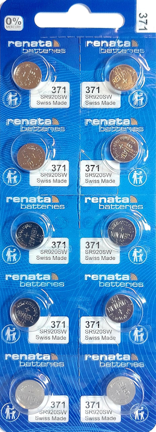 Renata 371 SR920SW Watch Cell Battery Swiss Made 1.55V - Pack of 10