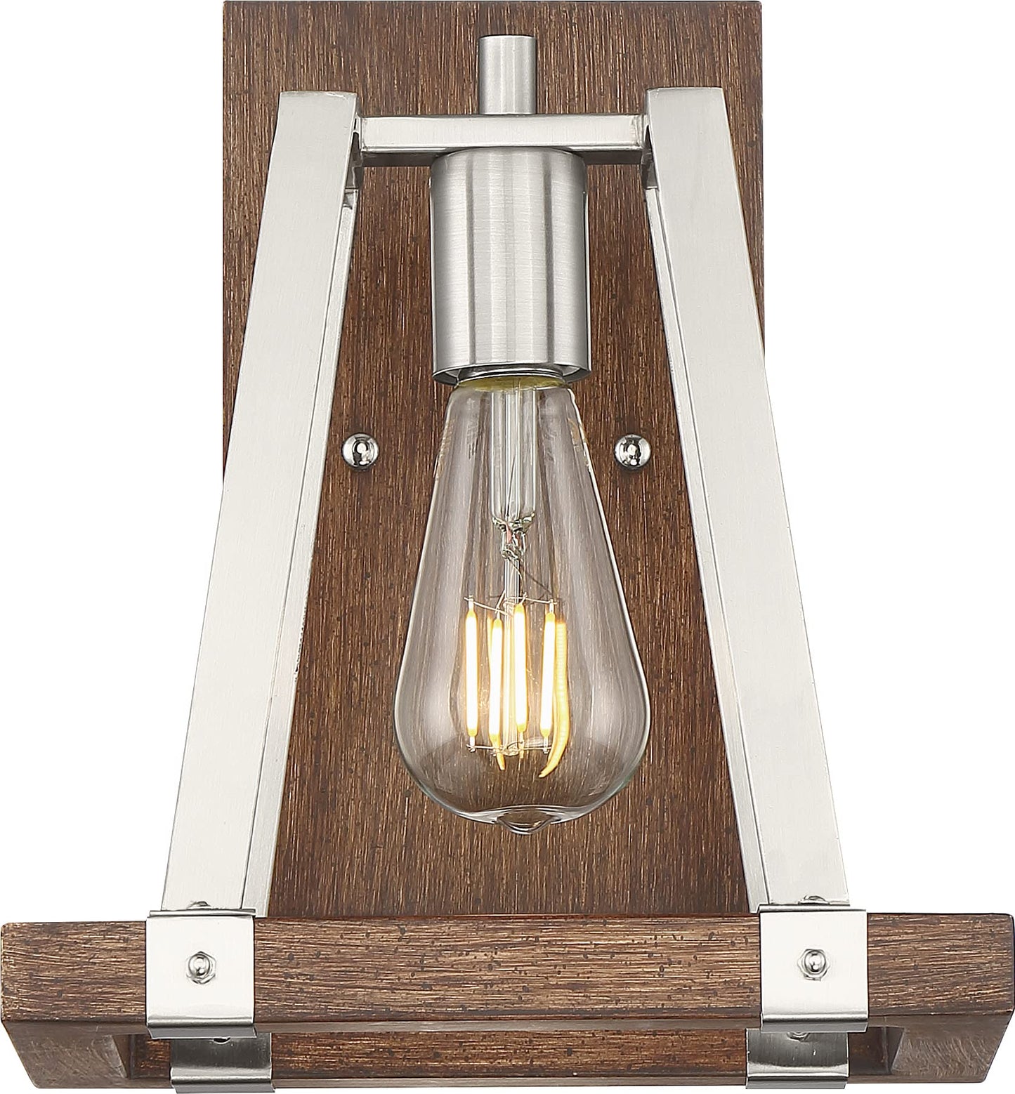 Nuvo 60/6881 Outrigger Wall Sconce Brushed Nickel and Nutmeg Wood Finish, 1 Light