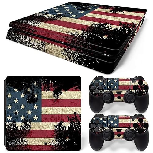 Game Console Skin Sticker Cover Compatible with PS4 Slim Console and Controller The Flag of United States (Red)