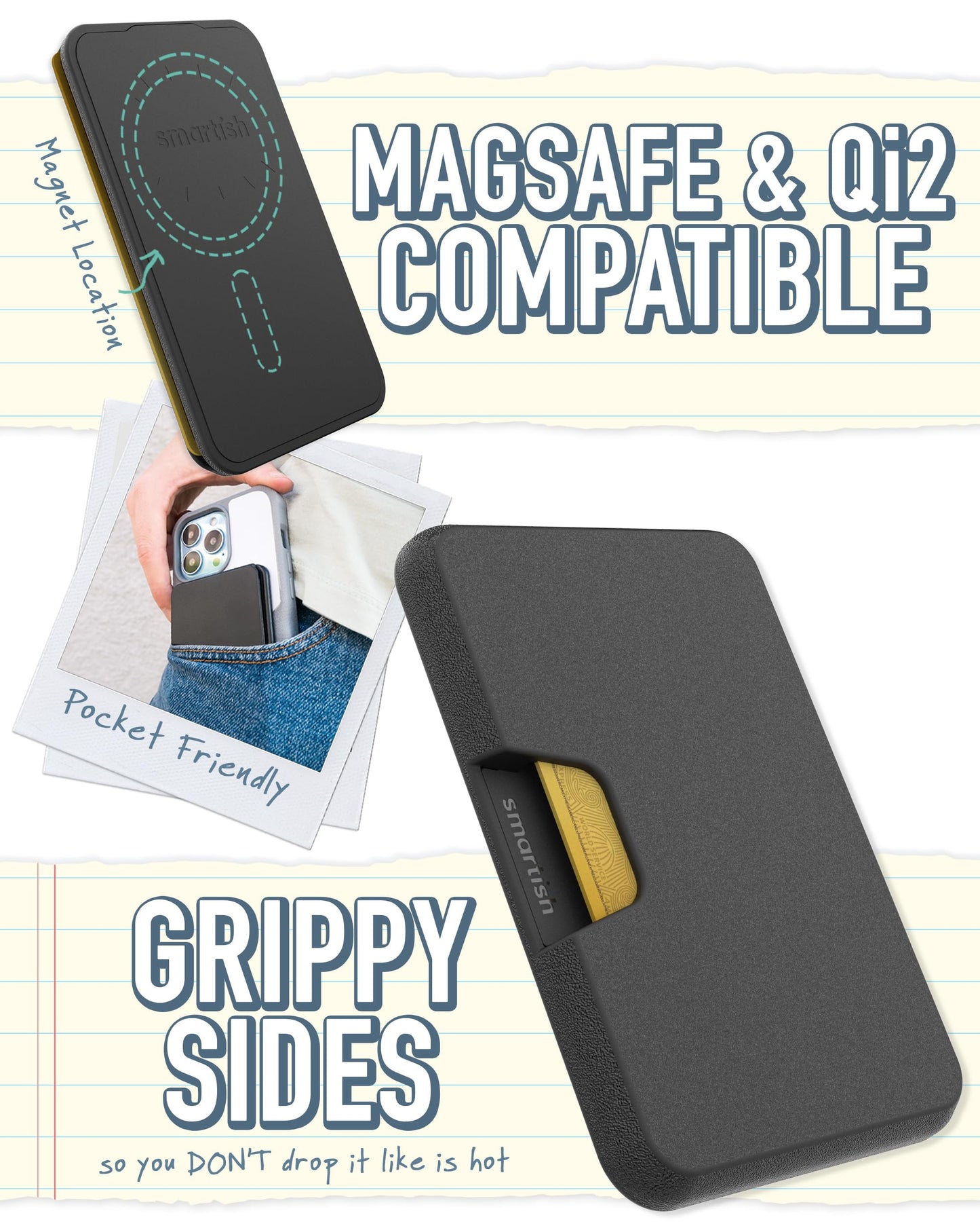Smartish iPhone MagSafe Wallet - Side Hustle Hard Shell - Slim Detachable Magnetic Card Holder - Holds 3 Cards + Cash for Apple iPhone