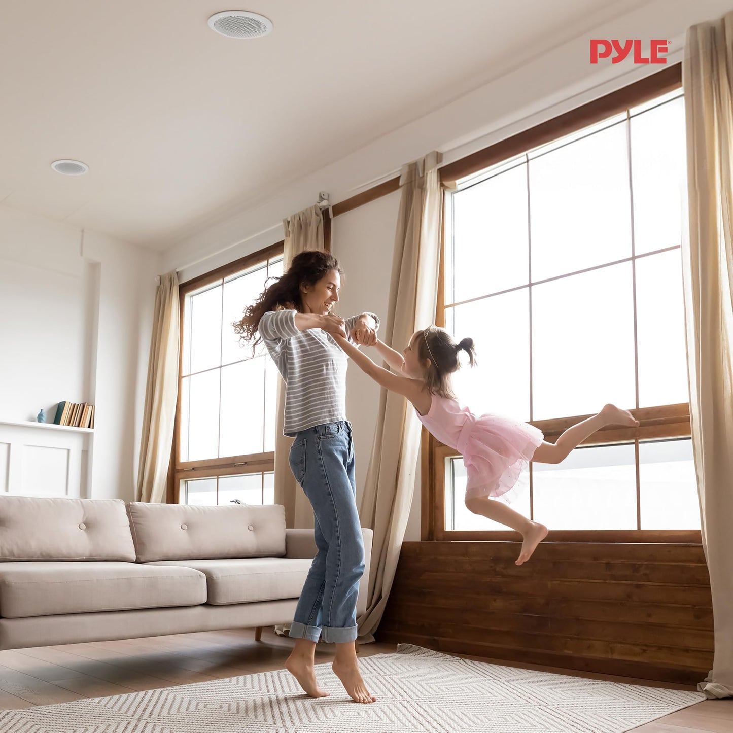 Pyle 6.5” Ceiling Wall Mount Speakers-Pair of 2-Way Midbass Woofer Speaker 1/2'' Polymer Dome Tweeter Flush Design w/70Hz-20kHz Frequency Response&200