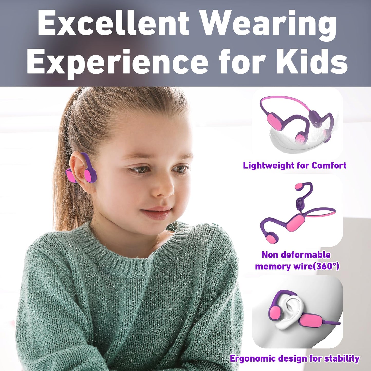 Mehomeli Kids Headphones, Bluetooth 5.2 Air Conduction Open Ear Headphones