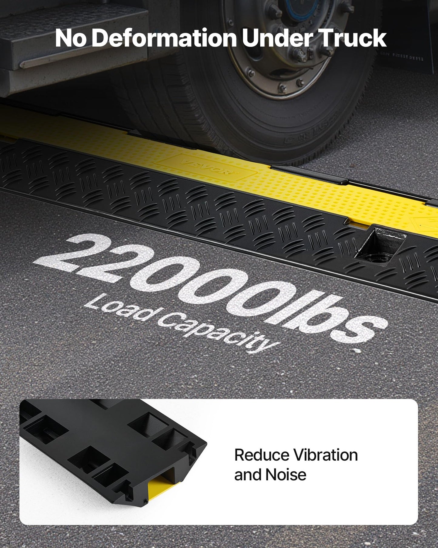 VEVOR Cable Protector Ramp, 22,000 lbs/axle Capacity, 2 Channel Heavy Duty Rubber Cord Hose Wire Cover, 1.3 x 1.2 in Channel, Traffic Speed Bump with