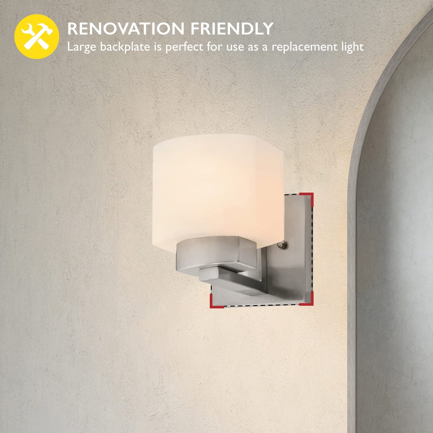 Design House Dove Creek Wall Light Sconce, Satin Nickel Finish, Frosted Glass, Dimmable, for Hallway, Bathroom, Foyer, Bedroom - Design House, 577981