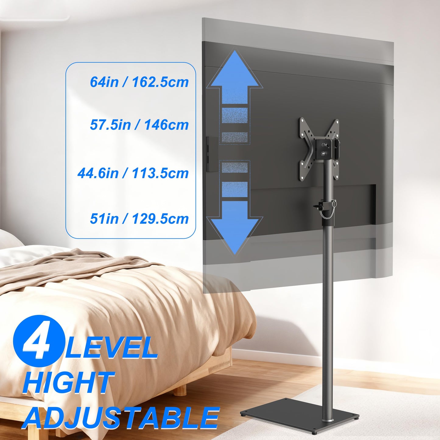TV Stand with Mount 70” Height Adjustable Floor Monitor Stand 360°Swivel Universal Tiltable Tall TV Floor Stand for 12 to 43 inch Flat Screen Bedroom