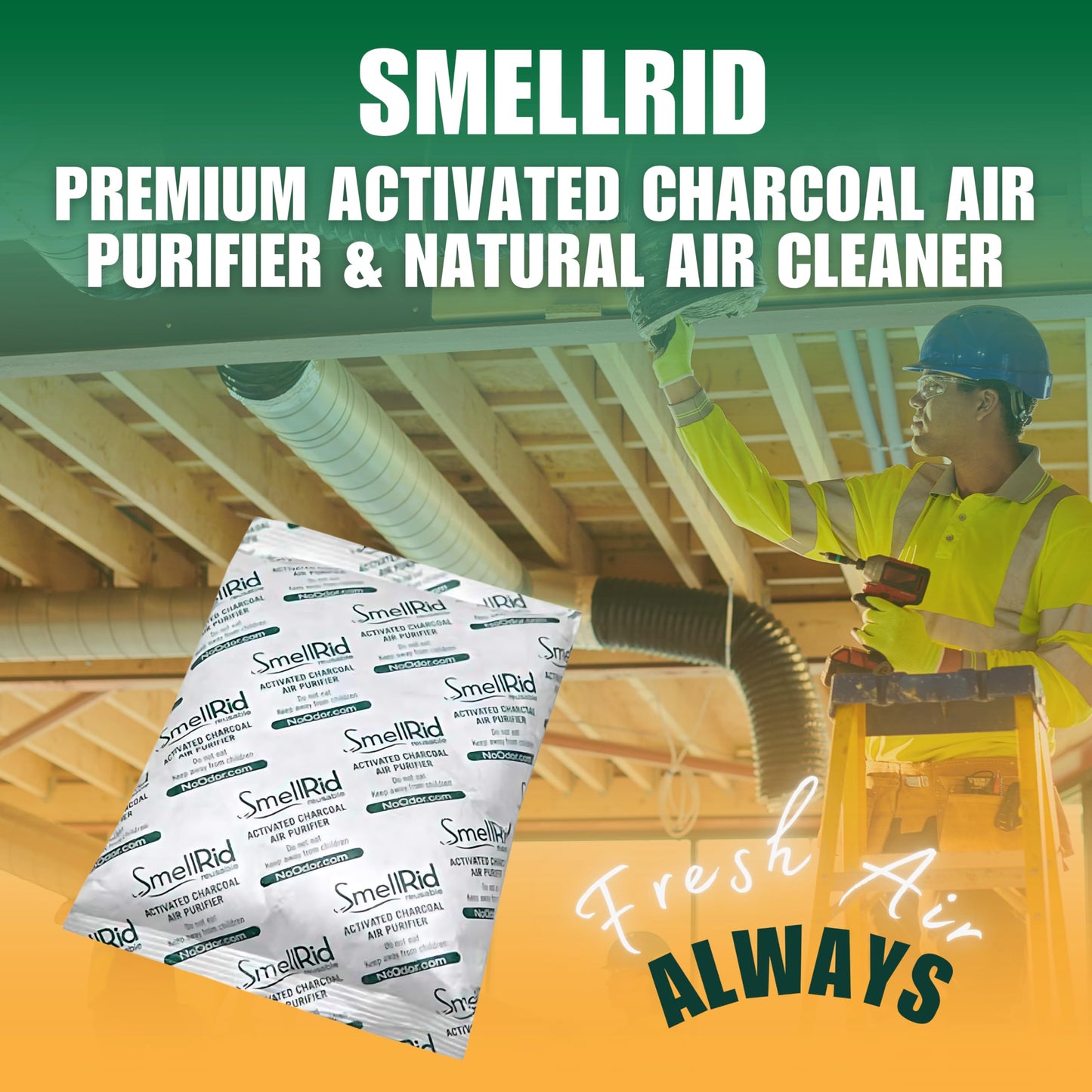SMELLRID Reusable Activated Charcoal Air Purifier & Smell Eliminator [1 Pack] - XX Large 500g (7.5" x 8.7") Pack Treats 250 Sq. Ft. - Premium Natural
