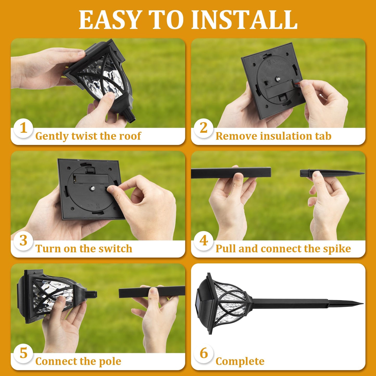 GIGALUMI 6 Pack Solar Lights Outdoor Waterproof, LED Solar Garden Lights, Outdoor Decorations, Garden Decor for Yard, Patio, Landscape, Planter