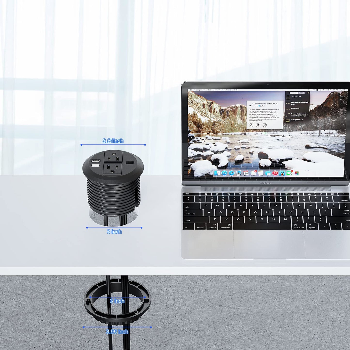 Desktop Power Grommet 3 inch, Desk Power Outlet Socket Recessed Power Strip with 2 AC Outlet & 2 USB Ports for Computer, Table, Kitchen, Office