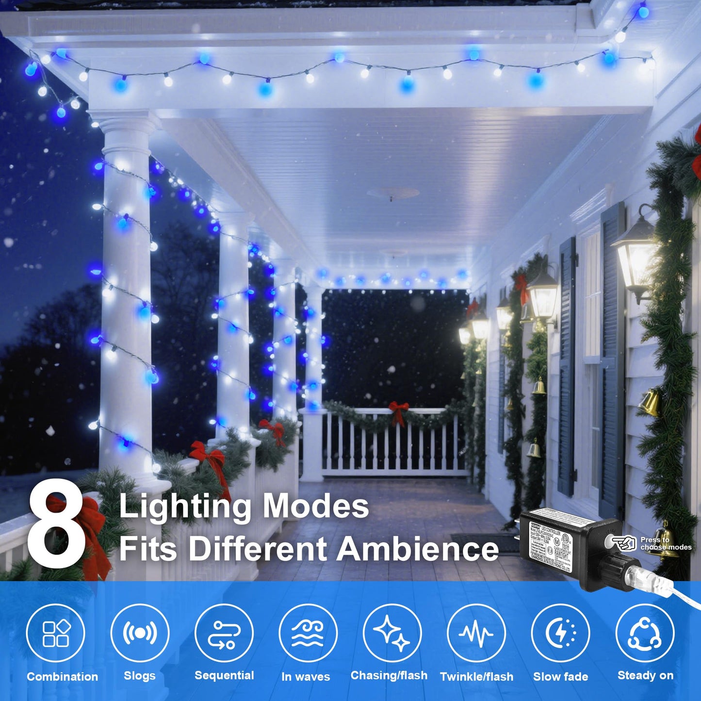 MYGOTO Led String Lights 500LED 165 ft Indoor/Outdoor Fairy String Lights 30V 8 Modes Christmas Lights for Home, Christmas Tree, Wedding Party