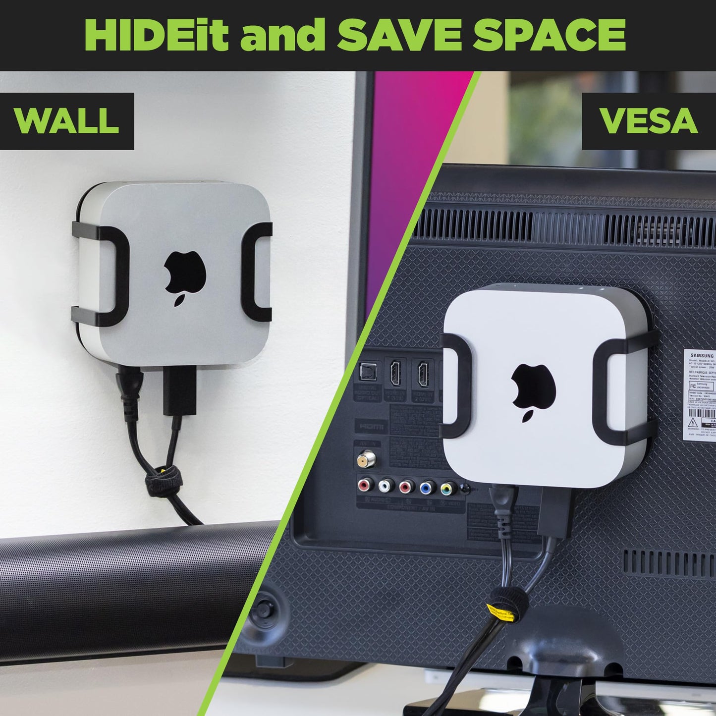 HIDEit Mounts Mac mini M4 Mount | Under Desk & VESA Monitor Mount for 2024 Mac mini | Designed for Proper Airflow | Includes Hardware | Compatible